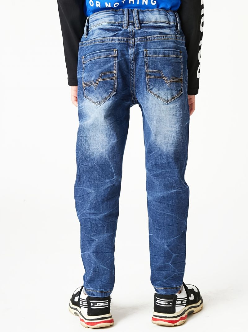 Chlapci Vybledlé Tlačítko Regular Fit Denim Jeans Dětské Oblečení