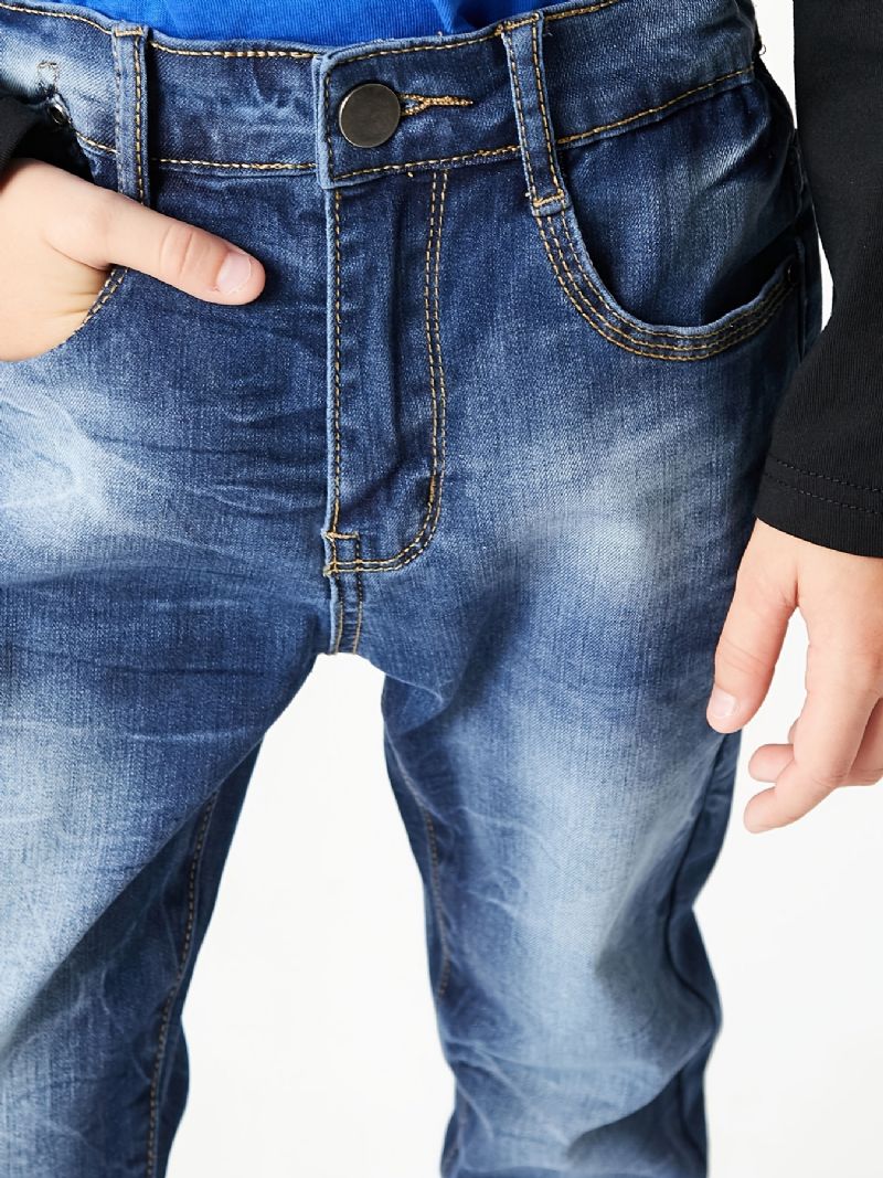 Chlapci Vybledlé Tlačítko Regular Fit Denim Jeans Dětské Oblečení