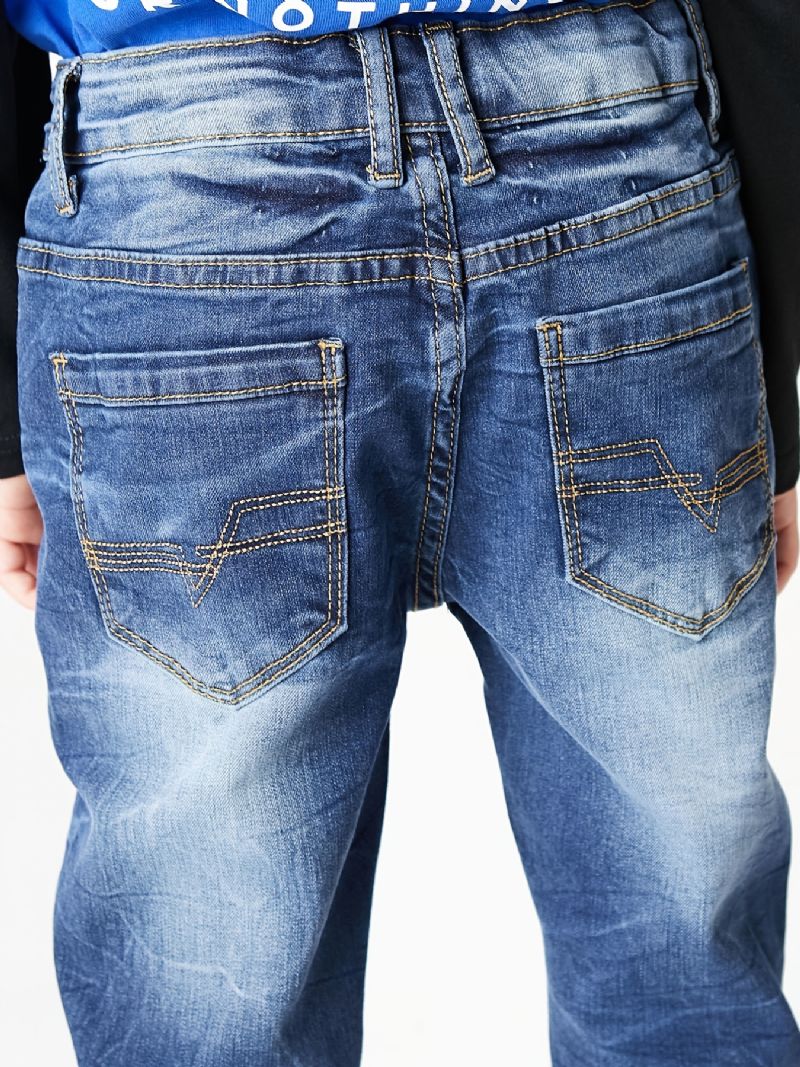 Chlapci Vybledlé Tlačítko Regular Fit Denim Jeans Dětské Oblečení