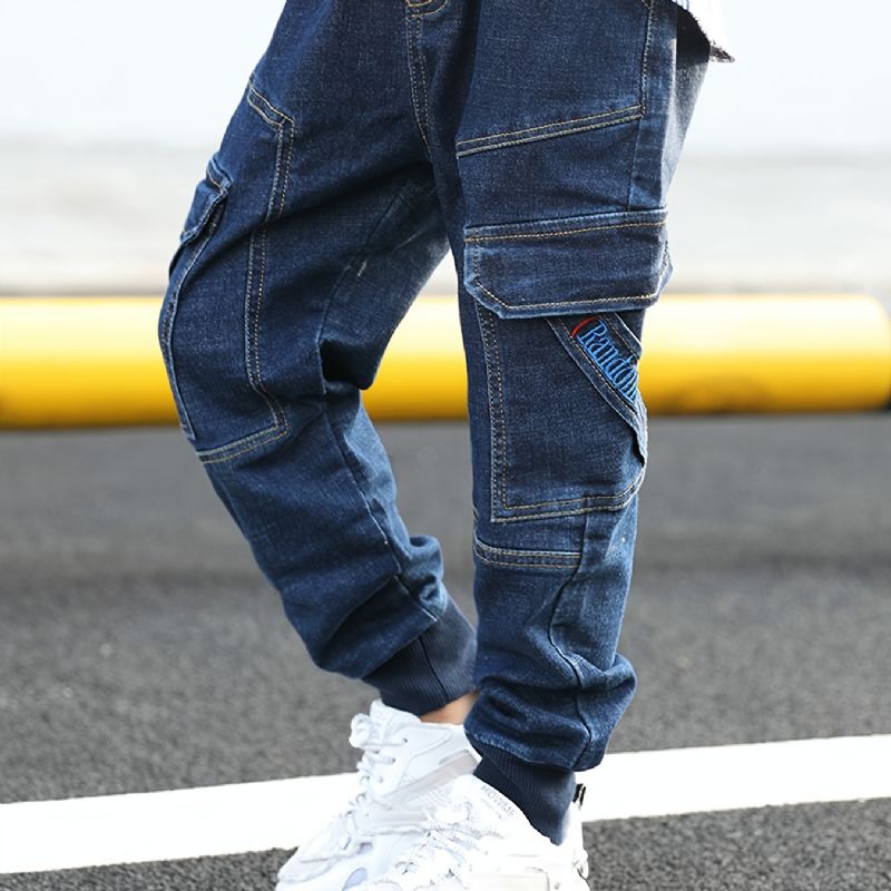 Chlapecké Stretch Tapered Cargo Denim Jeans S Elastickým Pasem Dětské Oblečení