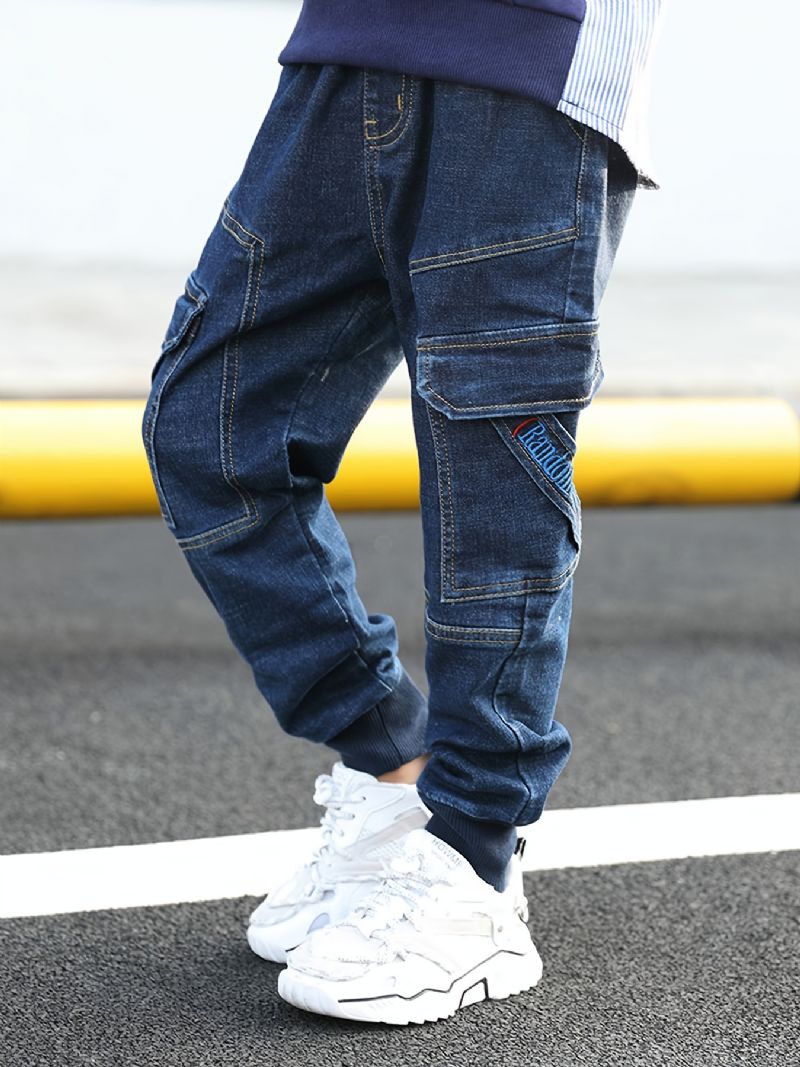 Chlapecké Stretch Tapered Cargo Denim Jeans S Elastickým Pasem Dětské Oblečení