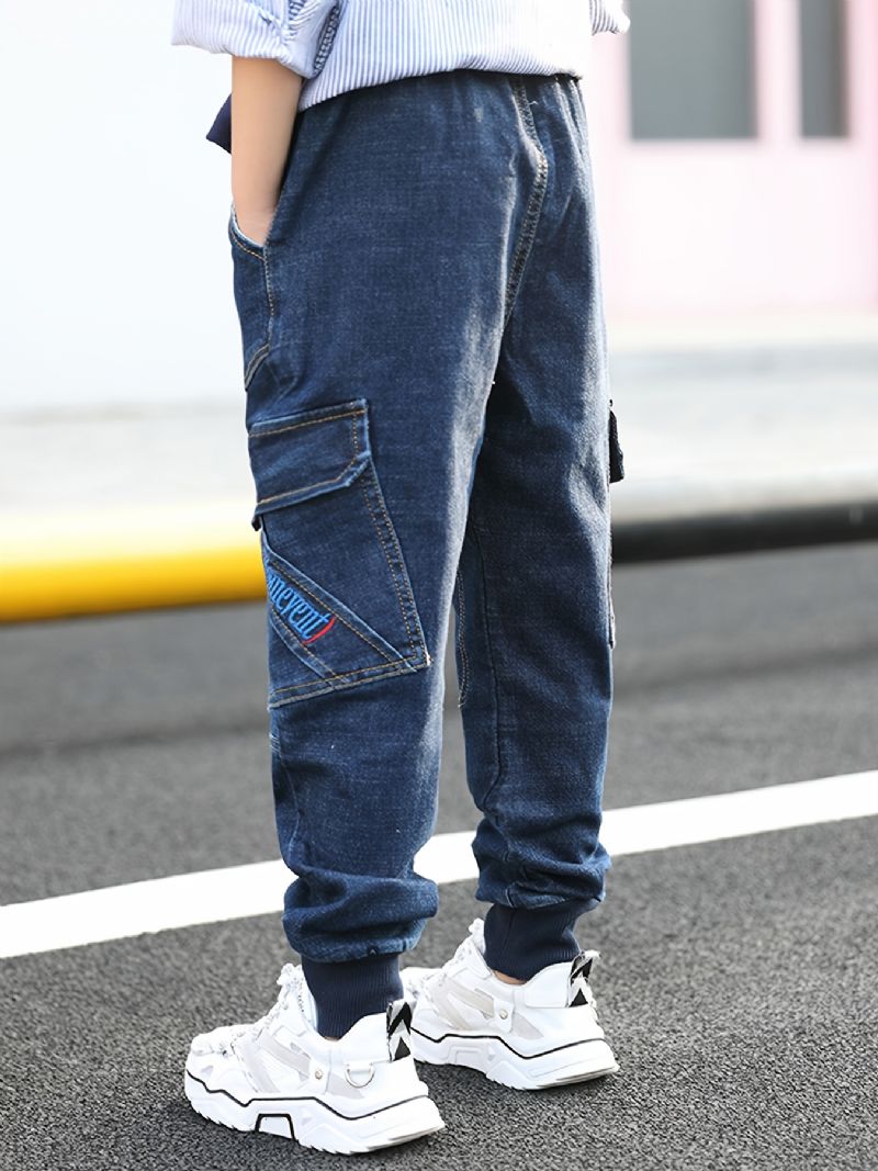 Chlapecké Stretch Tapered Cargo Denim Jeans S Elastickým Pasem Dětské Oblečení