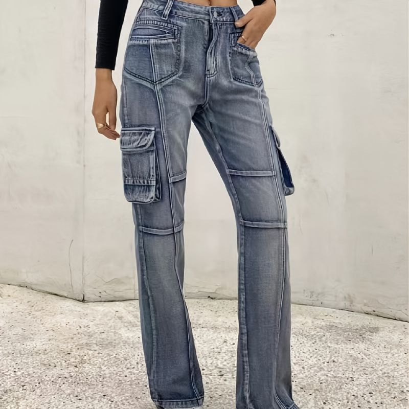 Dámské Džíny S Vysokým Pasem Široká Noha Baggy Jeans Dívčí Ve Stylu Y2k Džínové Kalhoty Cargo