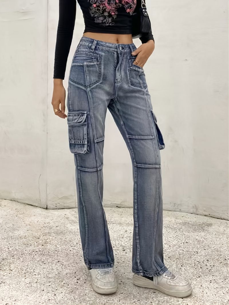 Dámské Džíny S Vysokým Pasem Široká Noha Baggy Jeans Dívčí Ve Stylu Y2k Džínové Kalhoty Cargo