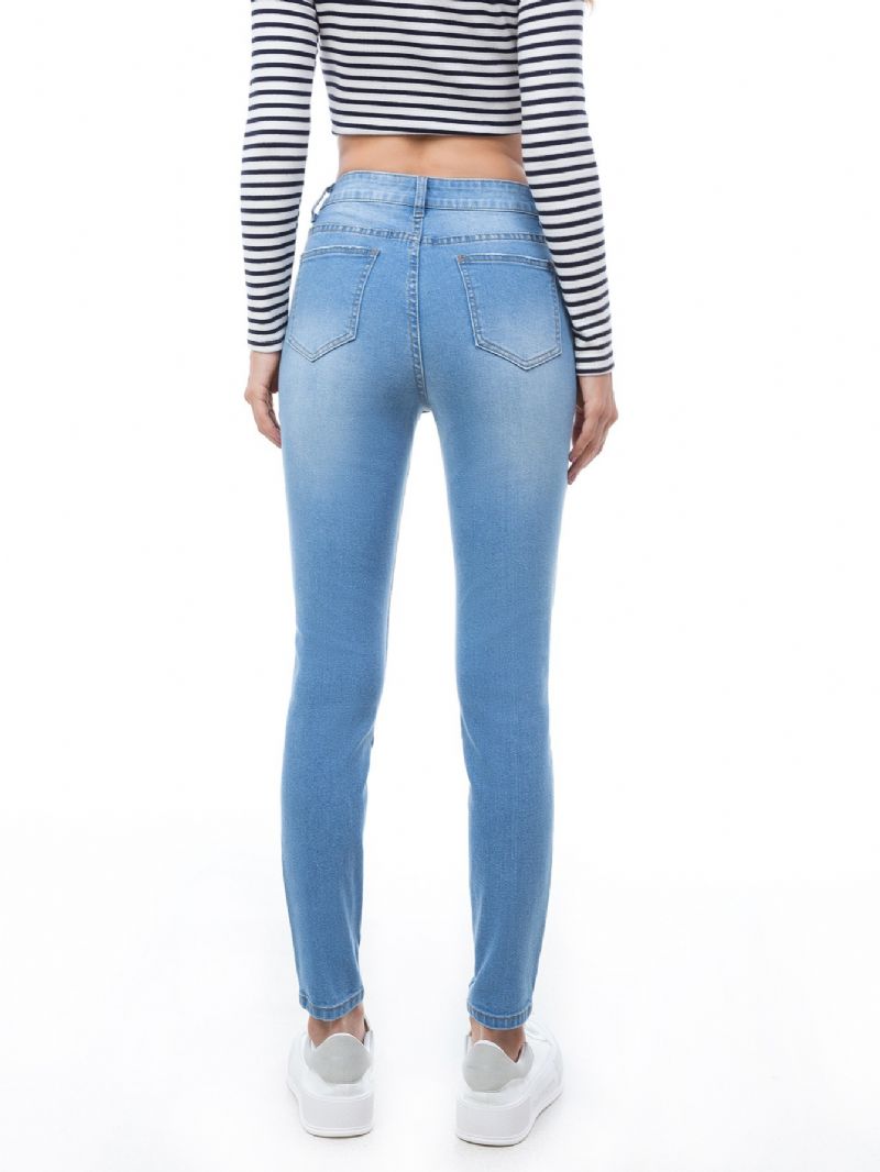 Dámské Roztrhané Zipy S Vysokým Pasem Skinny Jeans Dívčí Vysoce Strečové Pevné Džíny