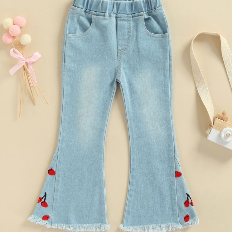 Dívčí 2023 Nové Vyšívané Cherry Denim Flare Jeans