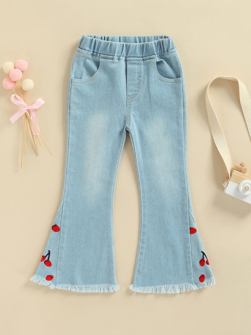 Dívčí 2023 Nové Vyšívané Cherry Denim Flare Jeans