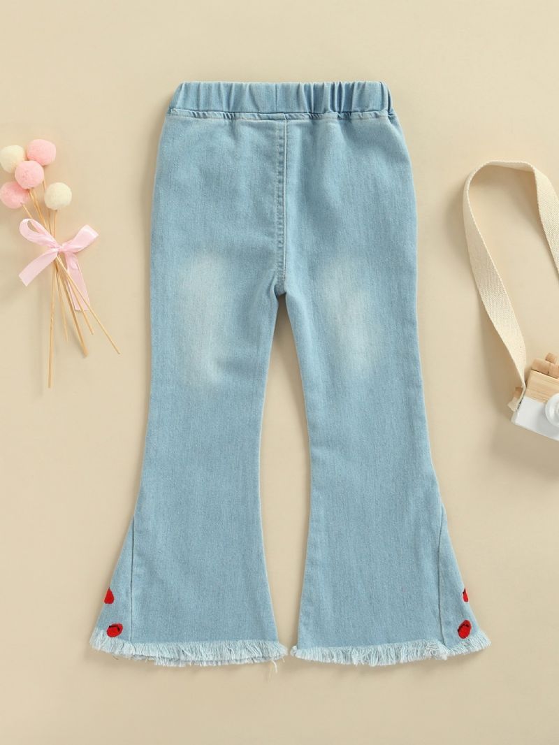 Dívčí 2023 Nové Vyšívané Cherry Denim Flare Jeans