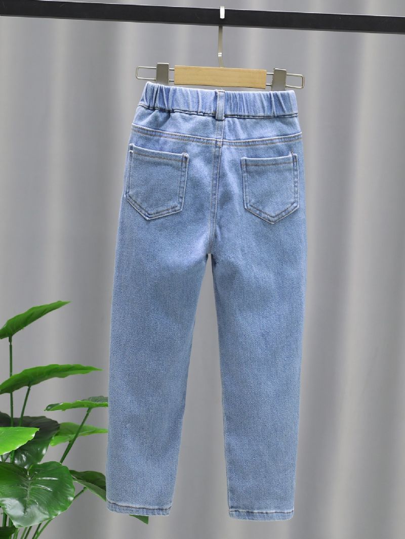 Dívčí Solid Denim Elegantní Džíny S Bočními Kapsami Ležérní Kalhoty