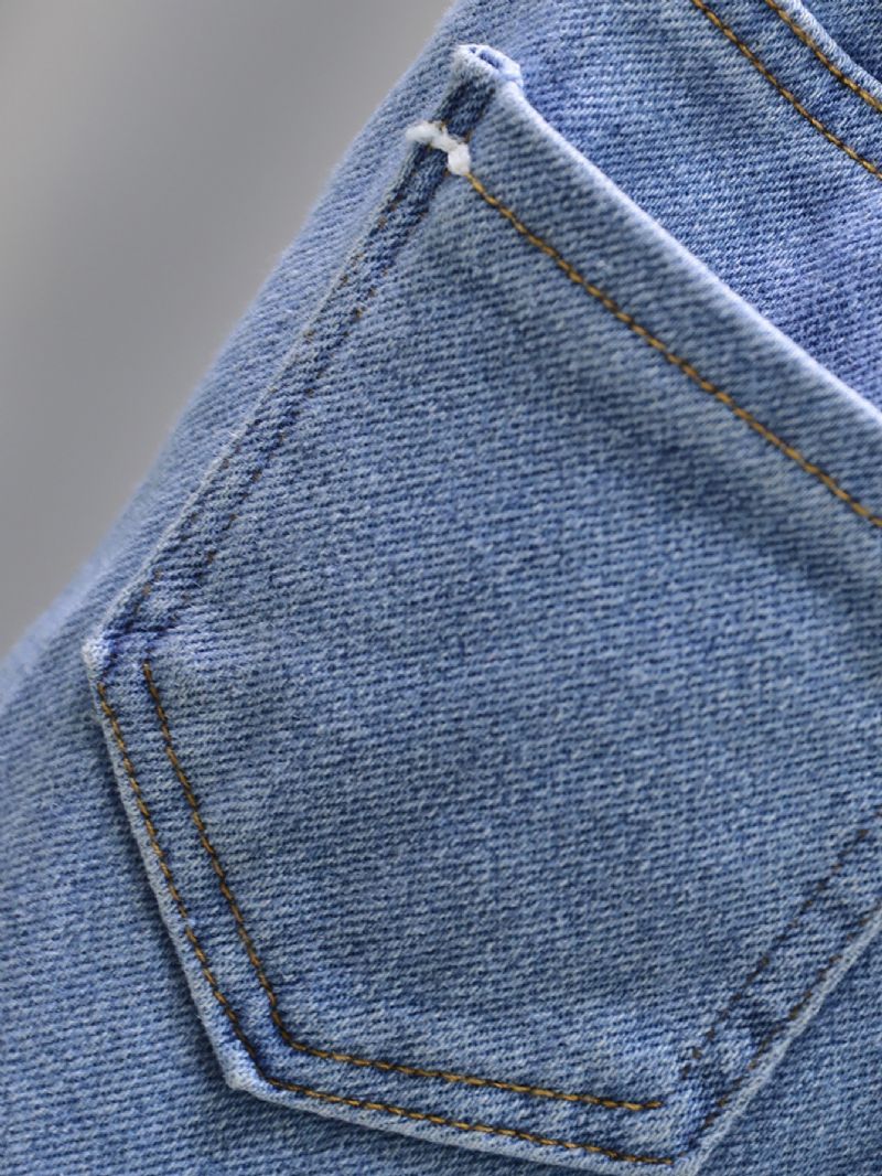 Dívčí Solid Denim Elegantní Džíny S Bočními Kapsami Ležérní Kalhoty