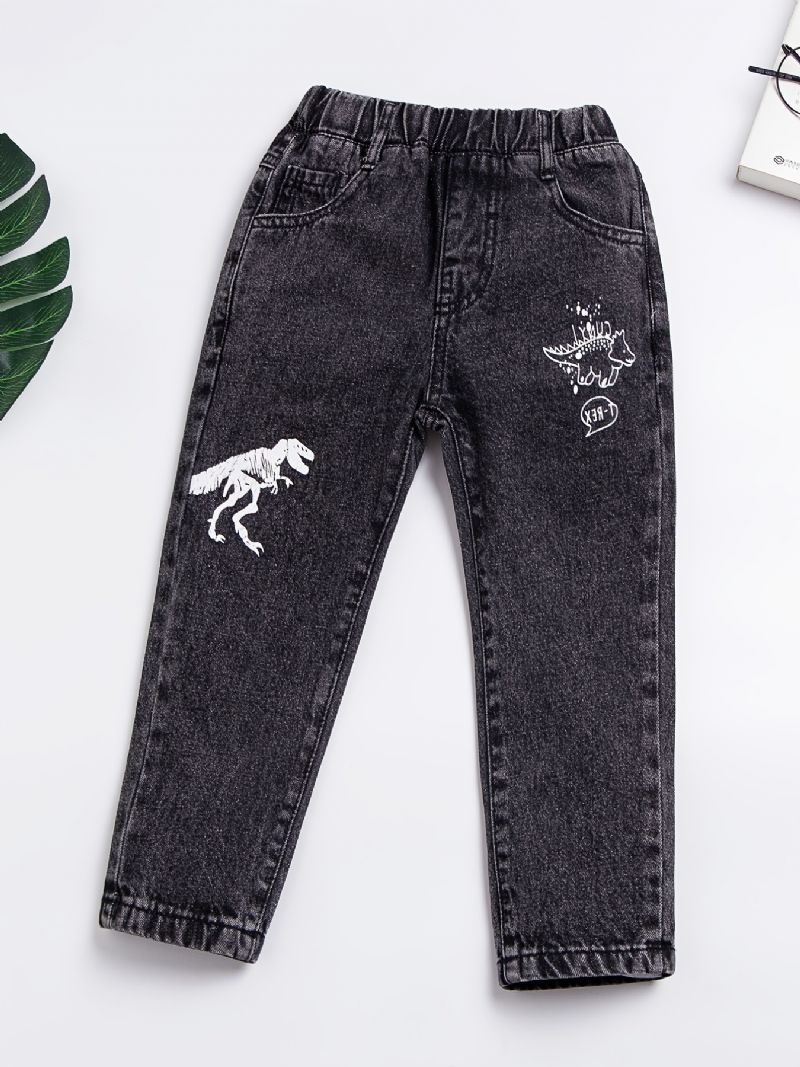 Děťátko Chlapci Retro Jeans Ležérní Dinosauří Potisk Elastický Pas Džínové Kalhoty Dětské Oblečení