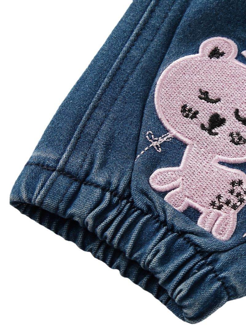 Děťátko Dívky Jeans Elastický Pas Cat Vyšívané Kalhoty Dětské Oblečení