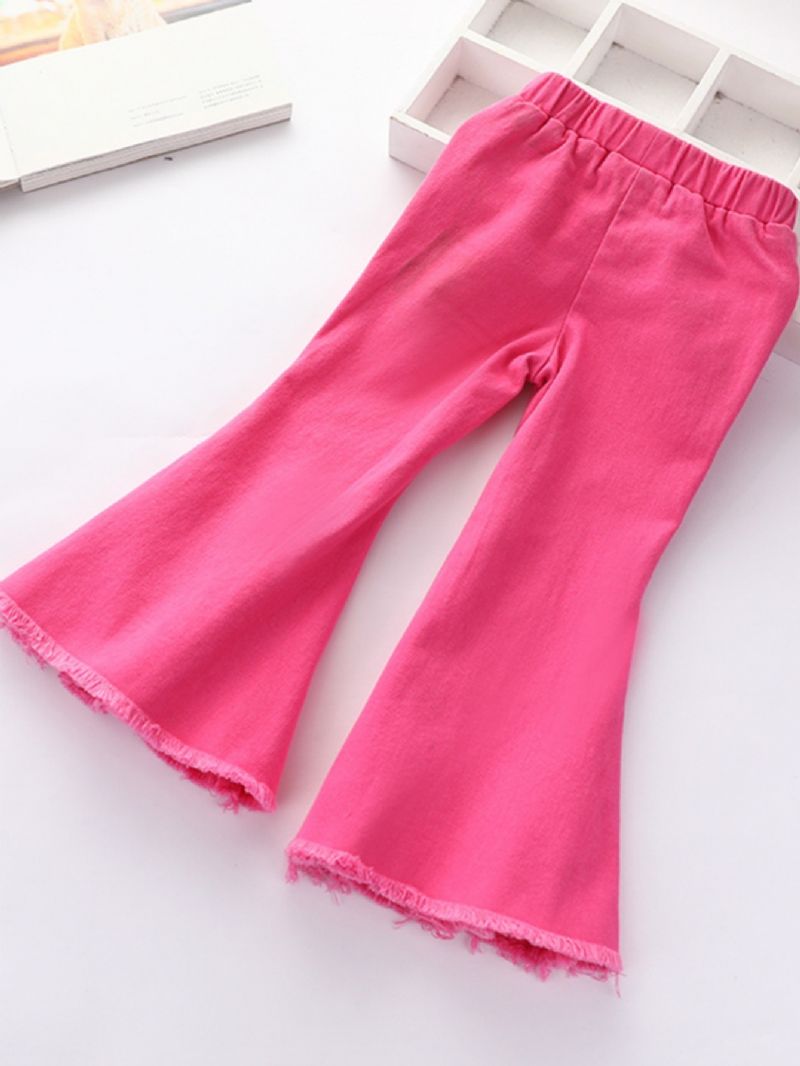 Děťátko Dívky Rose Red Stretch Ripped Jeans Flare Kalhoty Dětské Oblečení