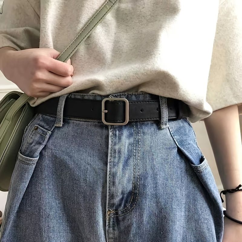 Vintage Pu Kožený Pásek Čtvercová Přezka Na Džíny Kalhoty Šaty Do Pasu Pro Ženy Dívky