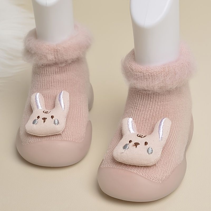 Batole Dívky Pink Cartoon Rabbit Pohodlné Slip On Sálové Ponožky Boty