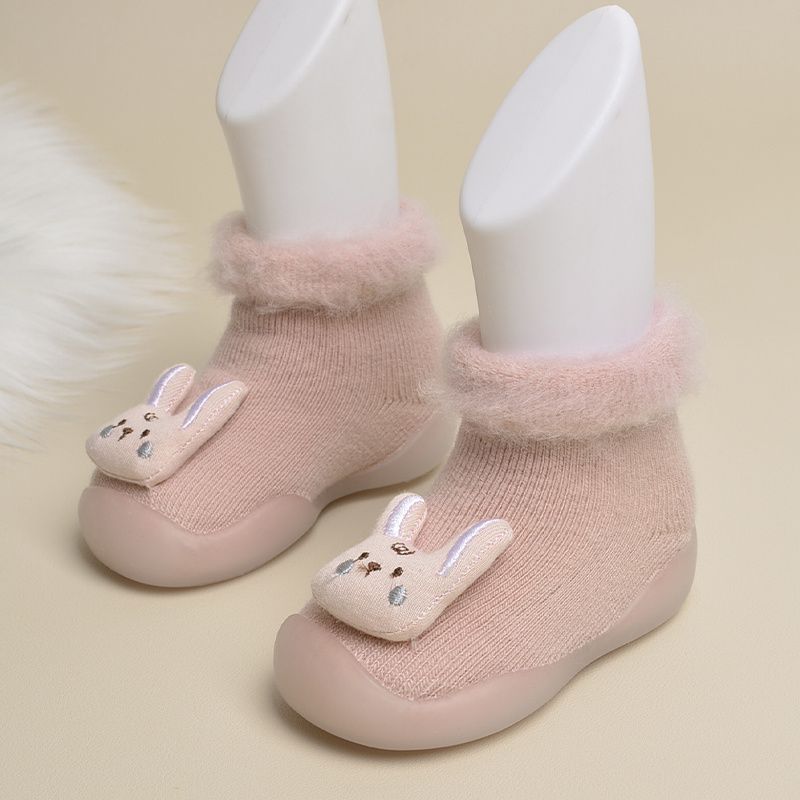 Batole Dívky Pink Cartoon Rabbit Pohodlné Slip On Sálové Ponožky Boty