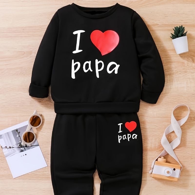 2ks Chlapci Causal Active Set With I Love Papa Print Pullover Mikina & Tepláky Na Zimu