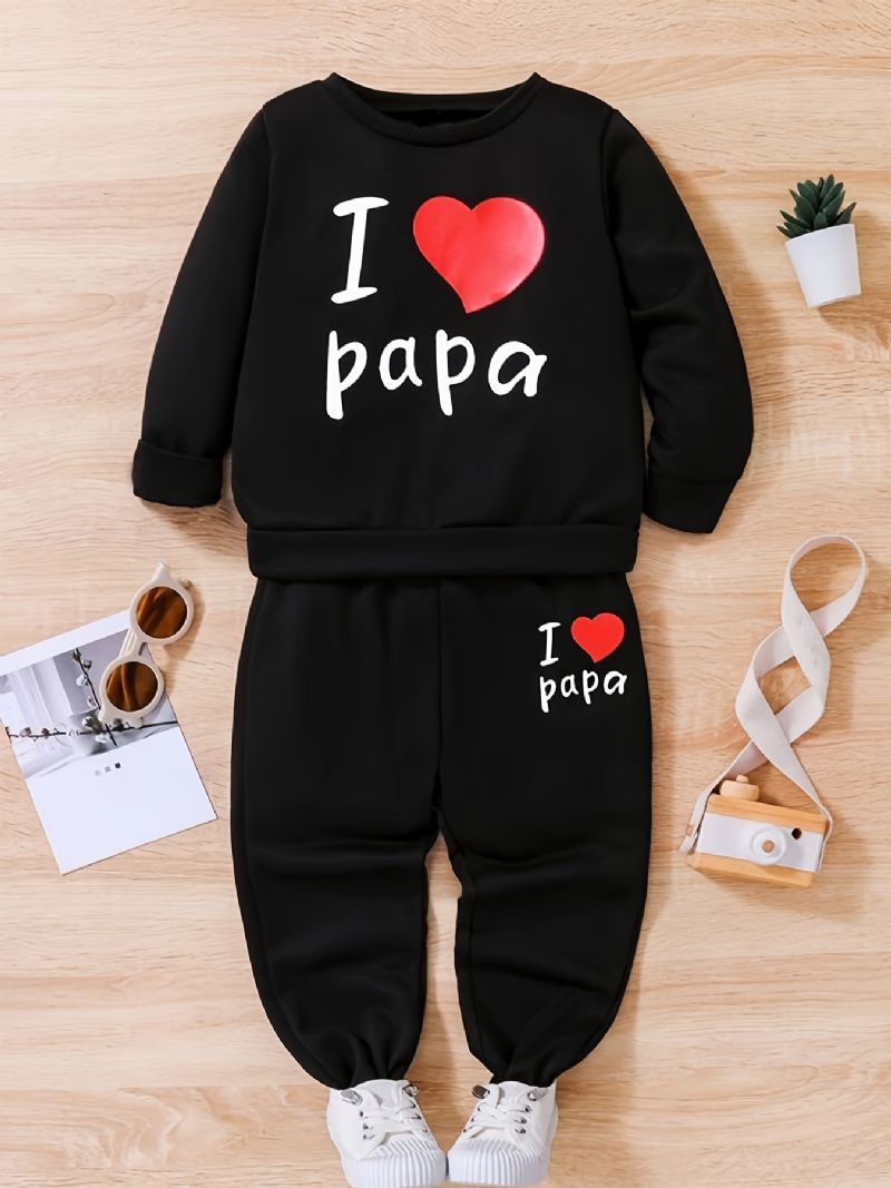 2ks Chlapci Causal Active Set With I Love Papa Print Pullover Mikina & Tepláky Na Zimu