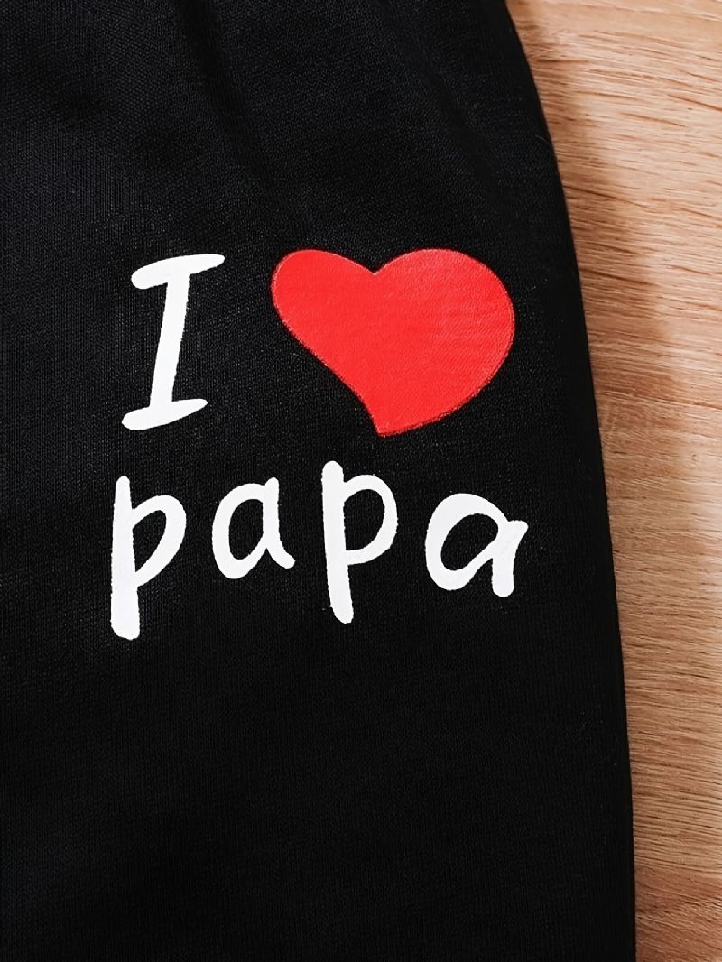2ks Chlapci Causal Active Set With I Love Papa Print Pullover Mikina & Tepláky Na Zimu