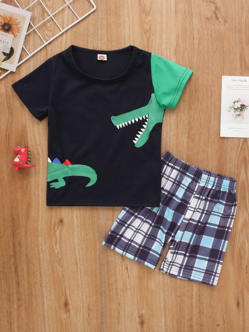 2ks Chlapci Cute Crocodile Print Krátký Rukáv Casual Set