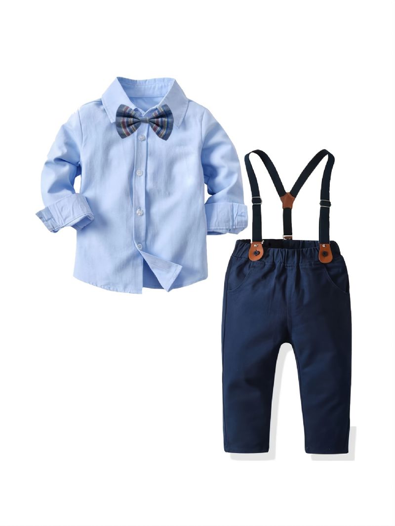 2ks Chlapci Gentleman Motýlek Sky Blue Shirt & Overaly