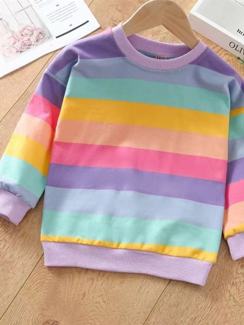 2ks Dívčí Svetr Rainbow Striped Mikina & Kalhoty Set Dětské Oblečení