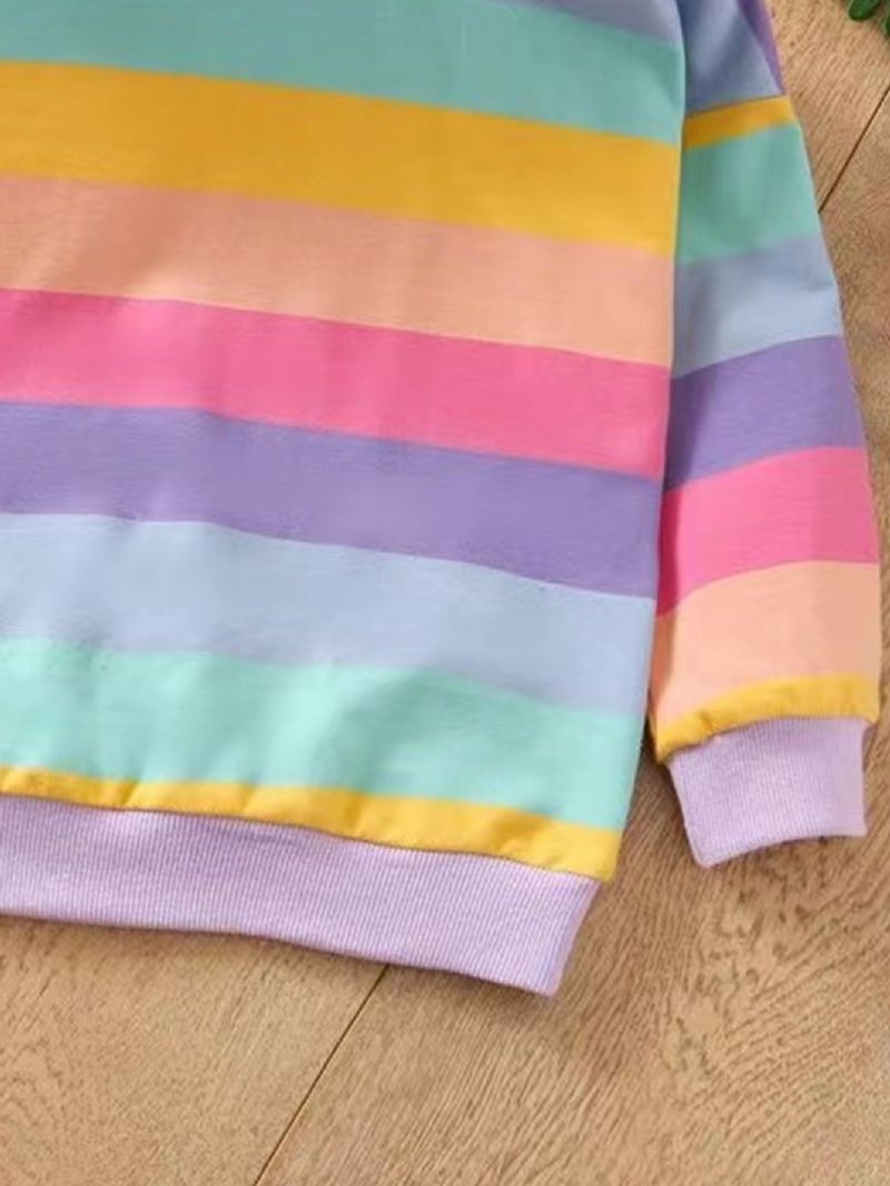 2ks Dívčí Svetr Rainbow Striped Mikina & Kalhoty Set Dětské Oblečení