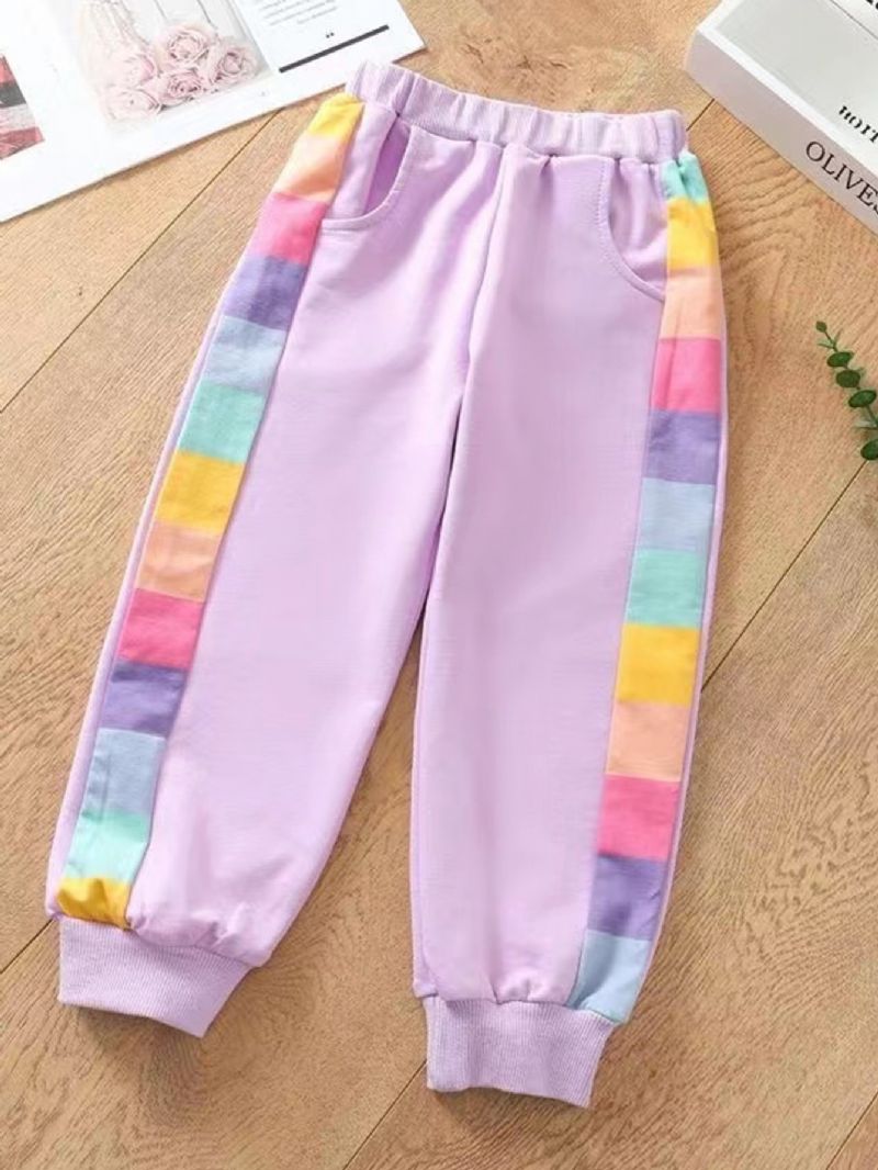 2ks Dívčí Svetr Rainbow Striped Mikina & Kalhoty Set Dětské Oblečení