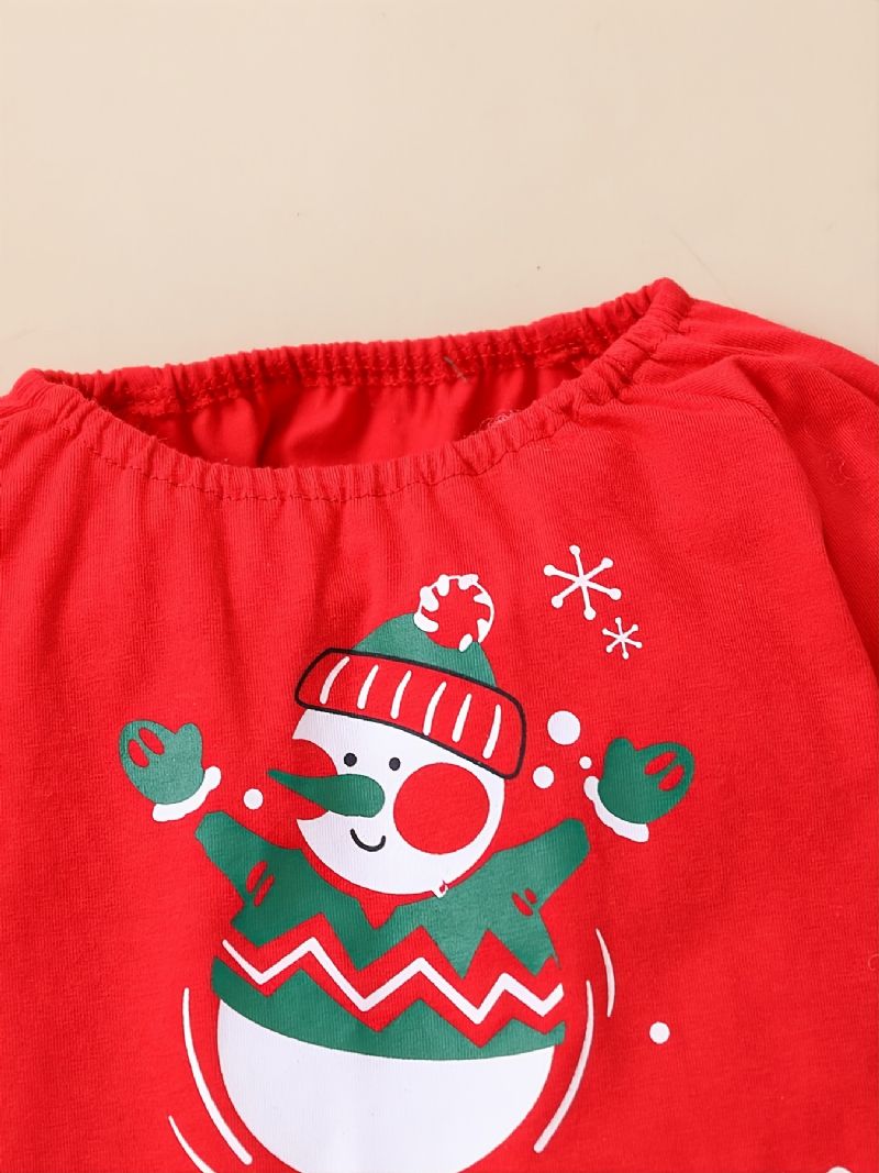 2ks Dívčí Vánoční Snowman Top & Flared Kalhoty Set Zimní Soupravy