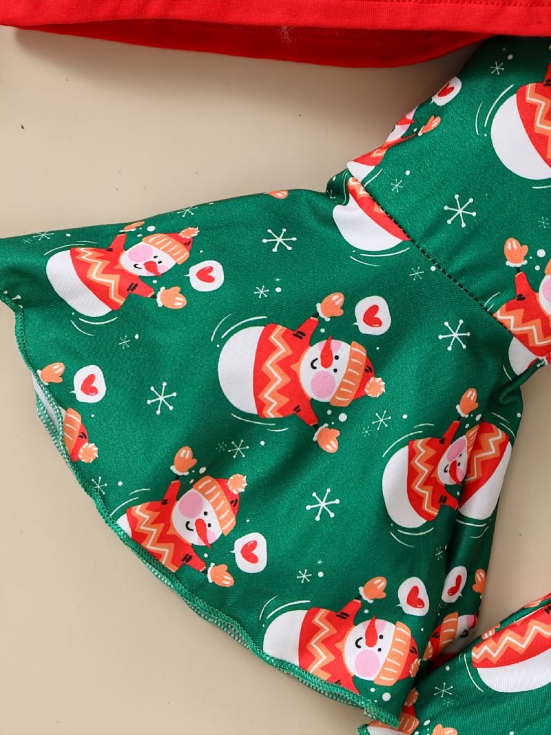 2ks Dívčí Vánoční Snowman Top & Flared Kalhoty Set Zimní Soupravy