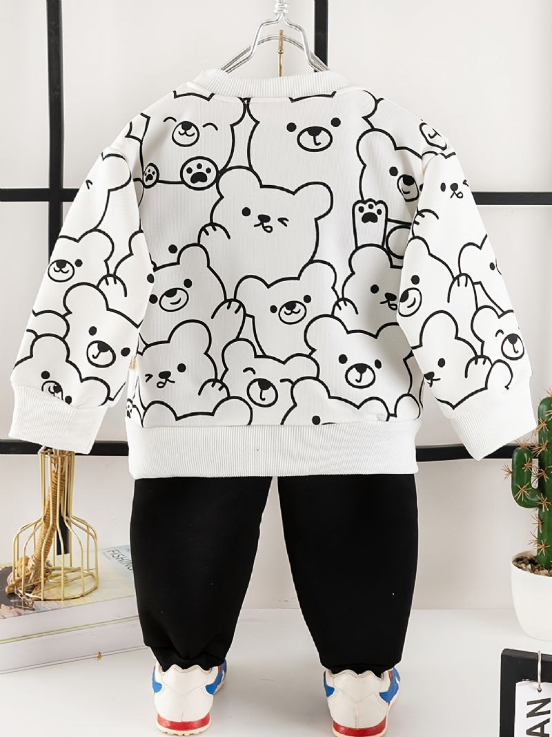 2ks Děťátko Chlapci Cartoon Bear Print Pullover Mikina A Kalhoty S Kulatým Výstřihem A Dlouhým Rukávem Dětské Oblečení