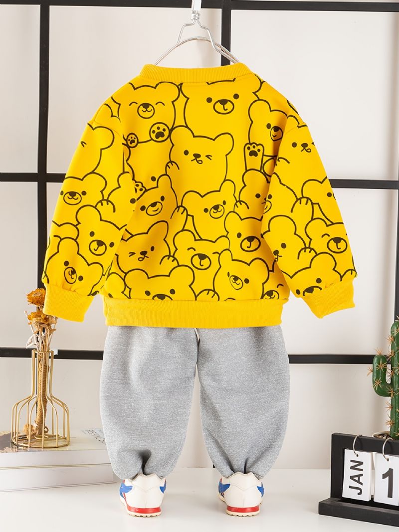 2ks Děťátko Chlapci Cartoon Bear Print Pullover Mikina A Kalhoty S Kulatým Výstřihem A Dlouhým Rukávem Dětské Oblečení