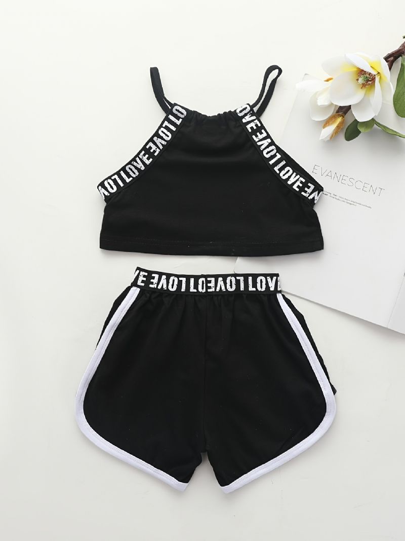 2ks Děťátko Dívky Letter Print Crop Cami Top & Shorts Set Dětské Oblečení