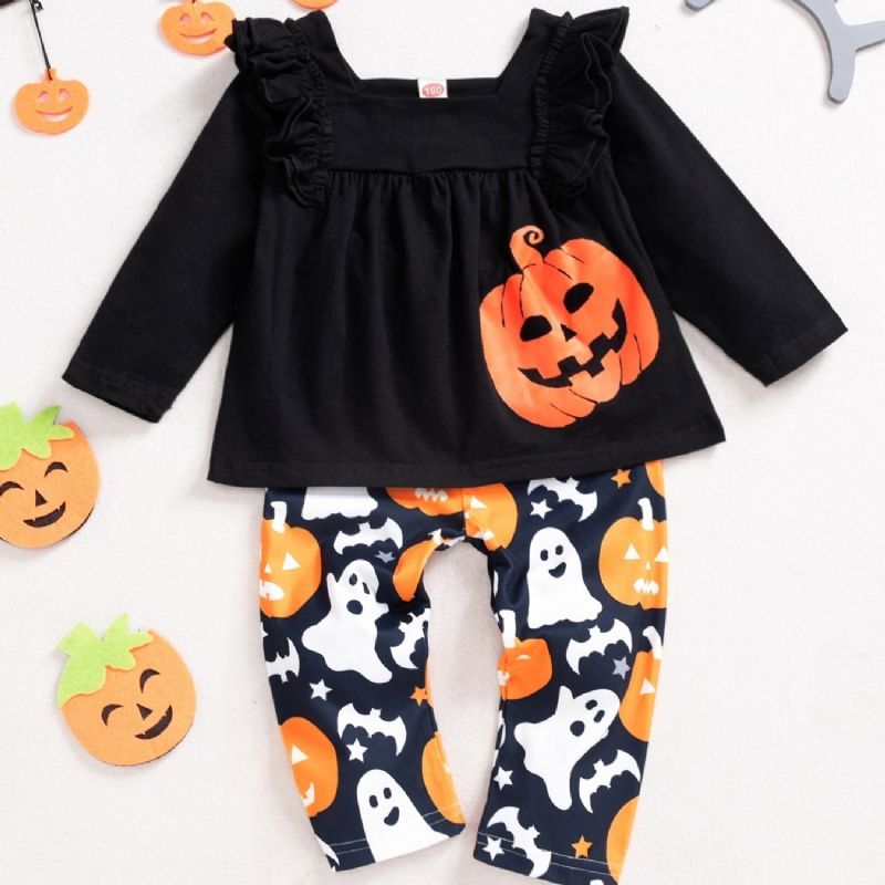 2ps Dívky Halloween Black Pumpkin Top & Ghost Pants Set