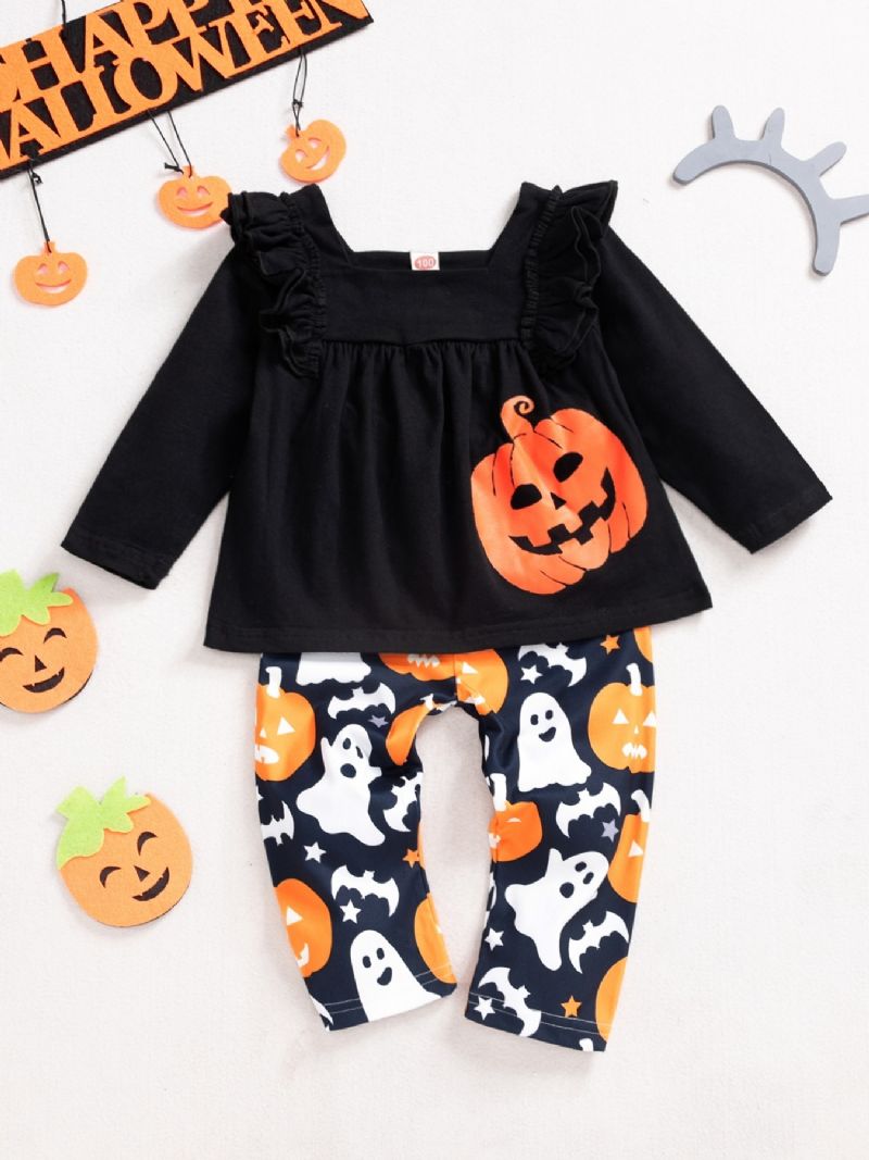 2ps Dívky Halloween Black Pumpkin Top & Ghost Pants Set