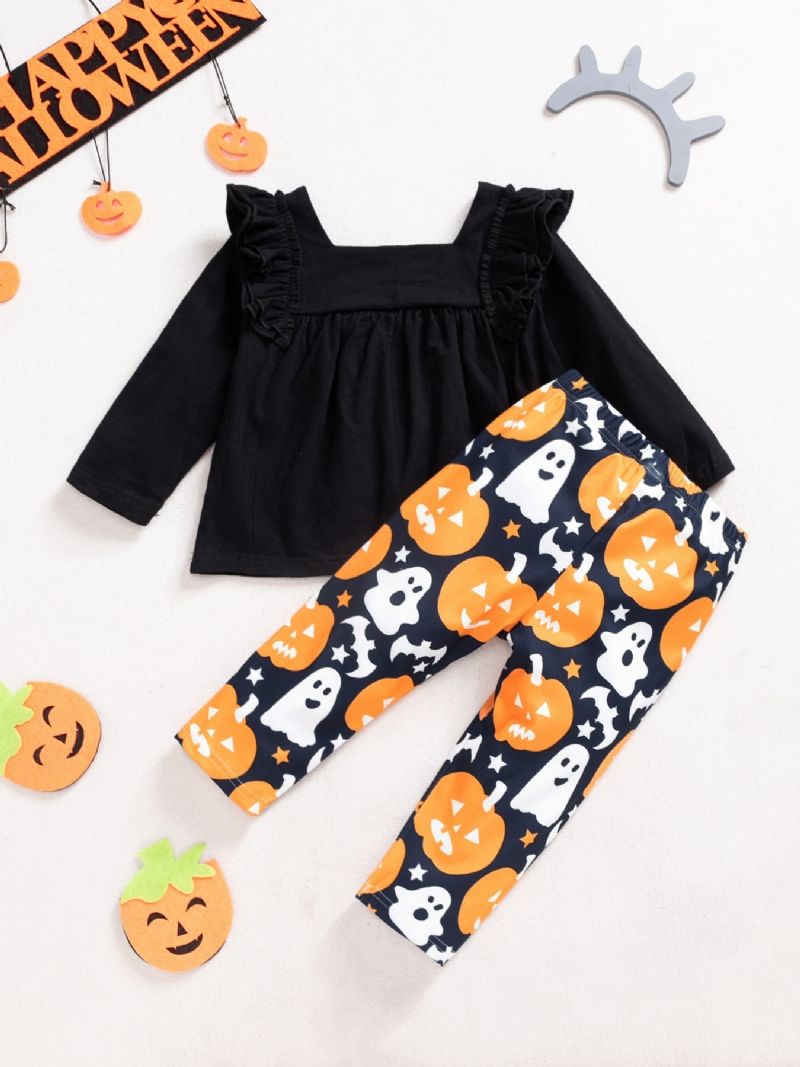 2ps Dívky Halloween Black Pumpkin Top & Ghost Pants Set