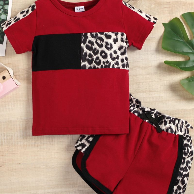 Batole Dívky Patchwork Red Leopard Shorts Set