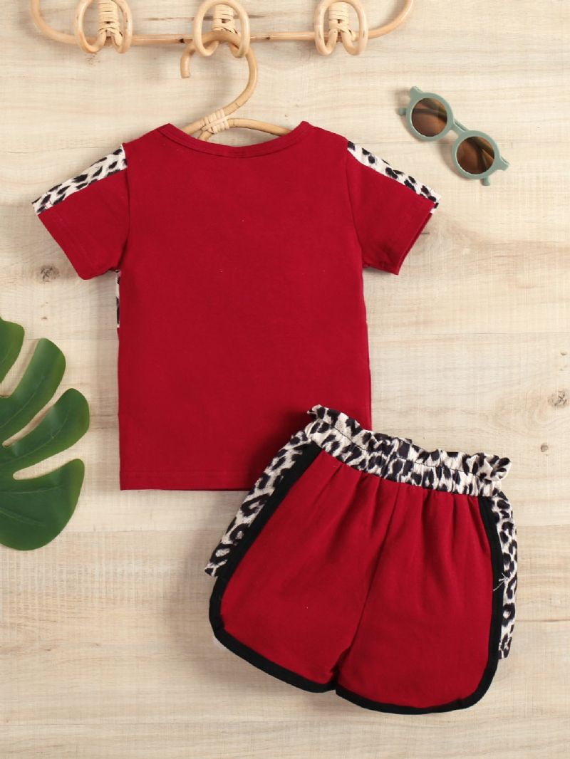 Batole Dívky Patchwork Red Leopard Shorts Set