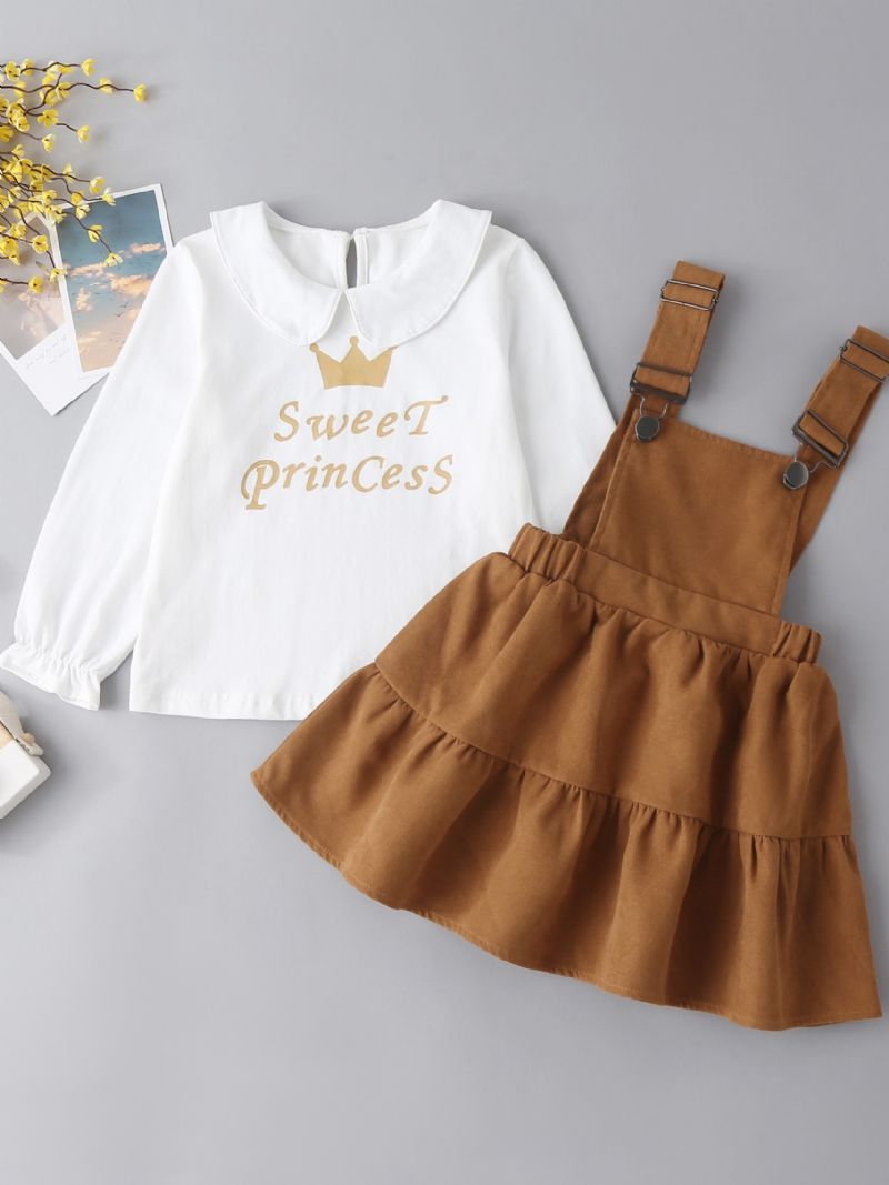 Batole Děťátko Dívky Letter Crown Print Top & Ruffle Overal Dress Set Dětské Oblečení