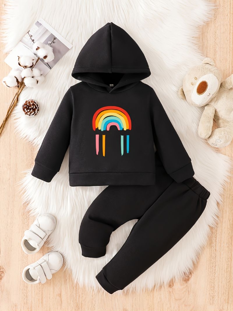 Batole Děťátko Rainbow Print Fleece Teplá Mikina Kalhoty Set Pro Kluky Dívky Podzim Zima