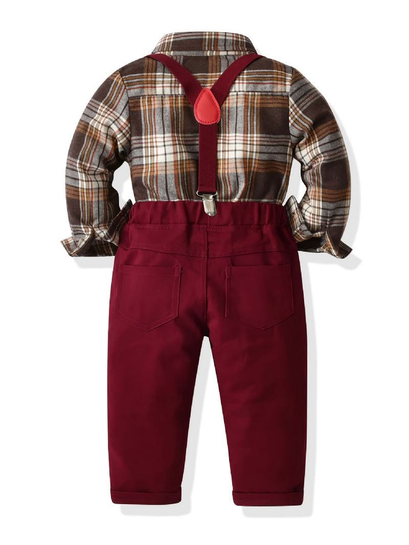 Chlapecká Kostkovaná Košile S Dlouhým Rukávem + Podvazky Kalhoty Formální Gentleman Oblečení Na Svatbu Školní Večírek Vánoční Dětské