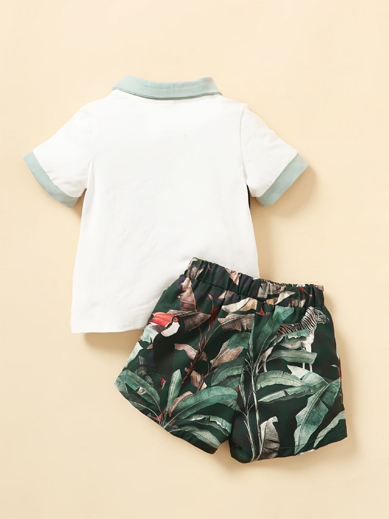 Chlapecká Košile Color Block + Tropical Print Shorts Set Dětského Oblečení Na Léto