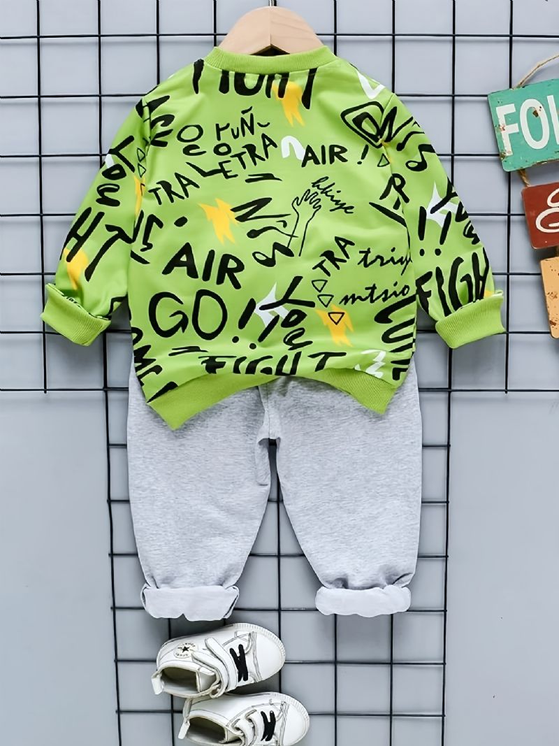 Chlapecká Mikina S Graffiti Potiskem A Kalhoty Color Block Pants Set Dětské Oblečení