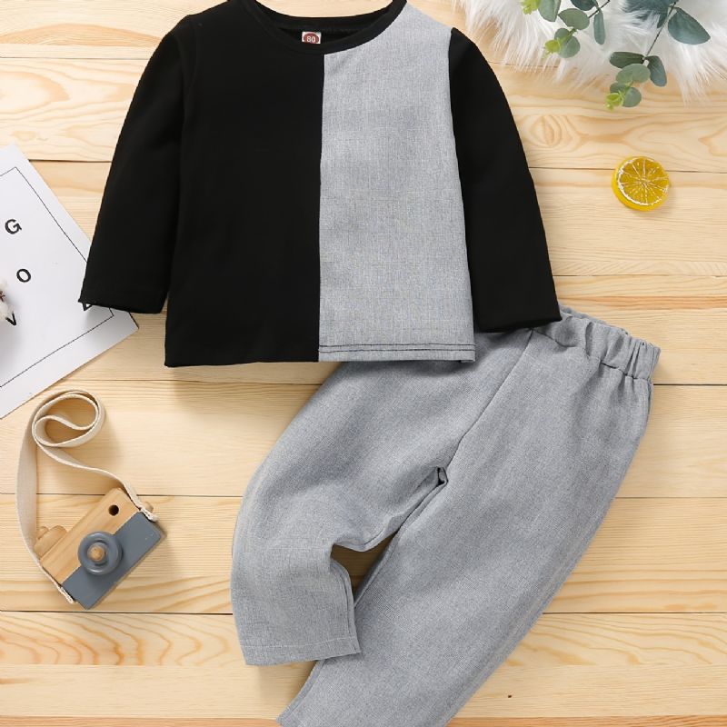 Chlapecká Patchworková Mikina + Kalhoty Set Oblečení Pro Miminko Black Grey