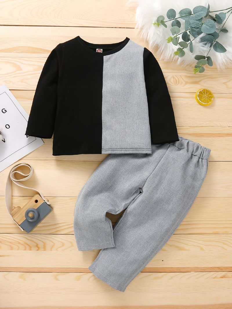 Chlapecká Patchworková Mikina + Kalhoty Set Oblečení Pro Miminko Black Grey