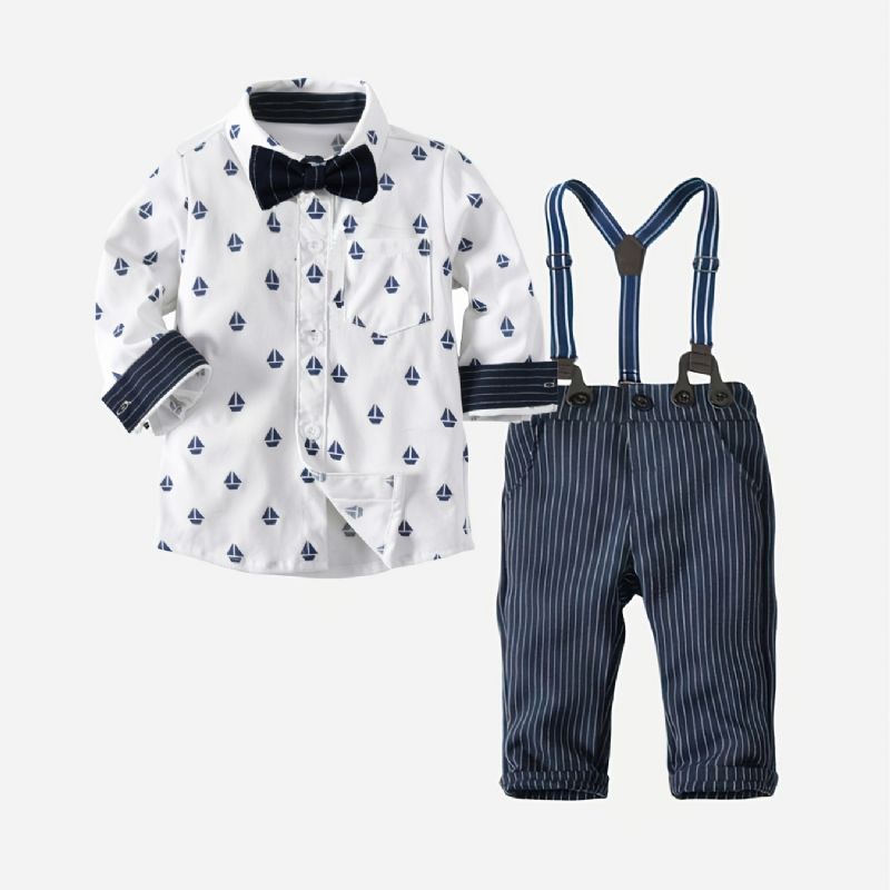 Chlapecké Formální Gentleman Sety Set Košile S Dlouhým Rukávem A Podvazkové Kalhoty