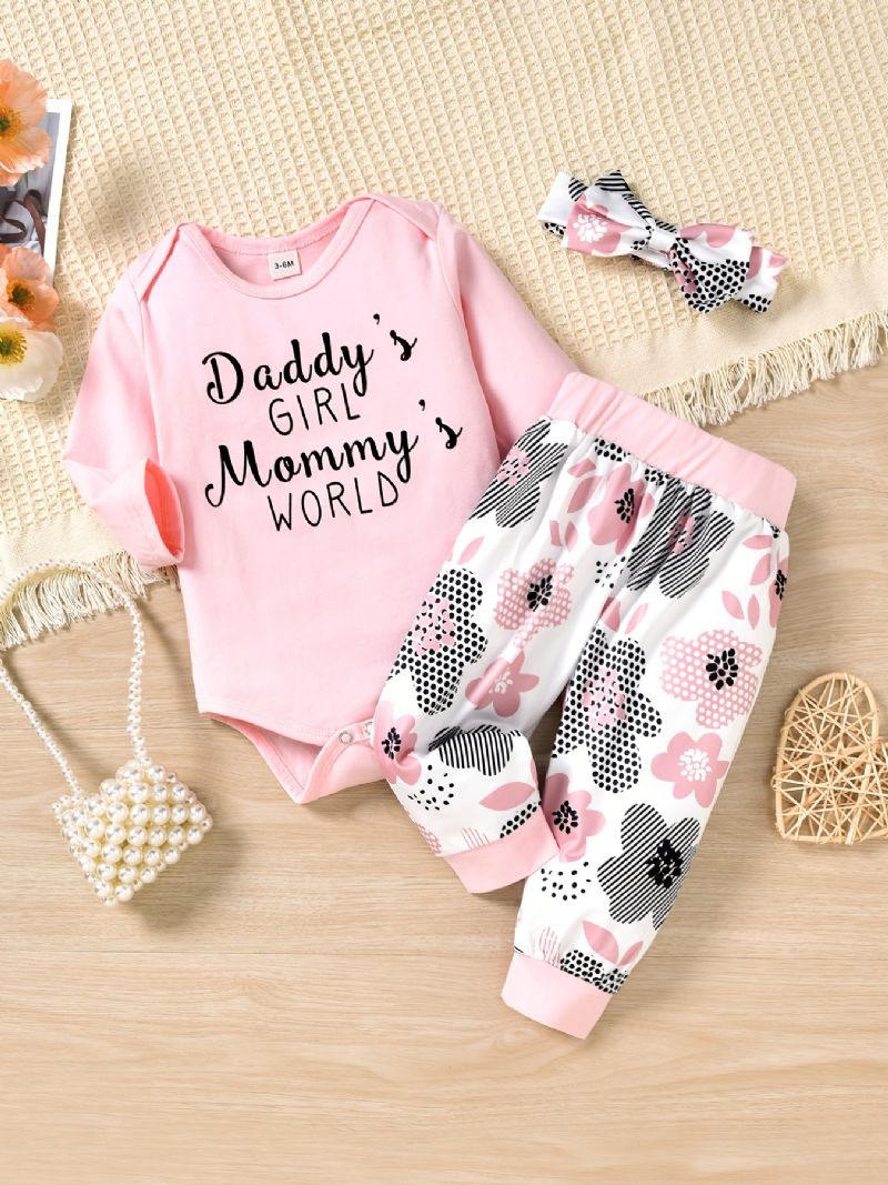 Dívčí Body S Dlouhým Rukávem Onesie & Floral Print Kalhoty & Čelenka