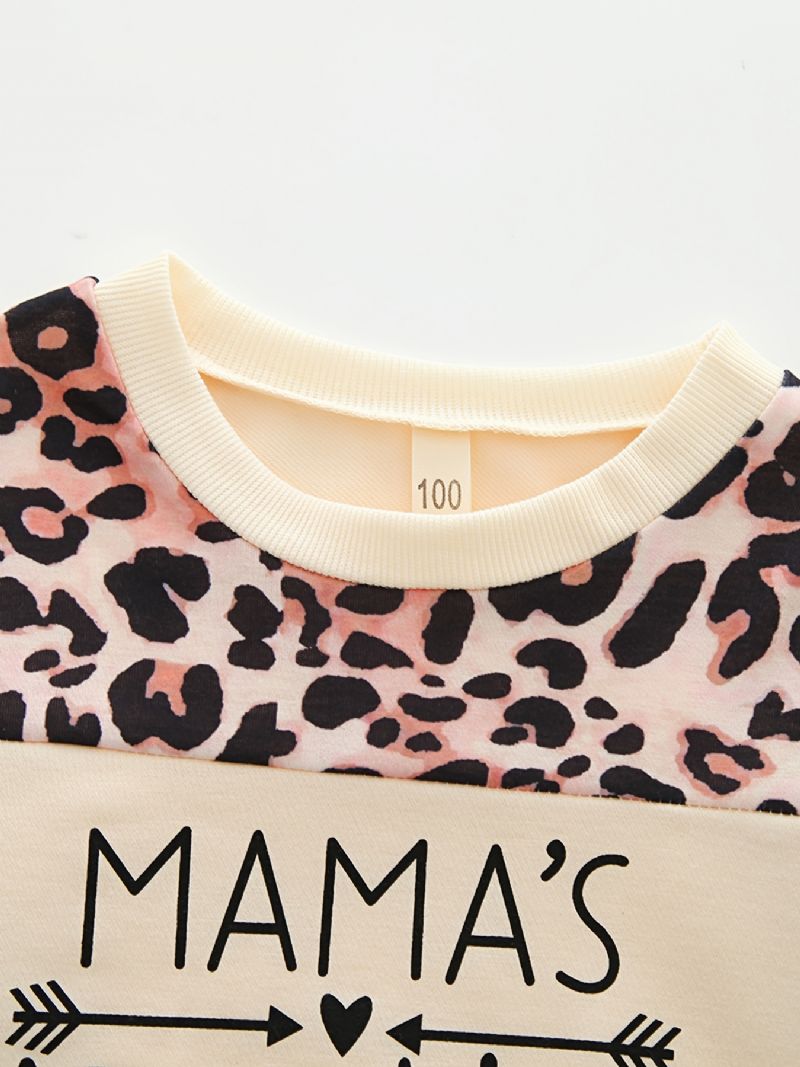 Dívčí Casua Leopard Patchwork Mikina S Kulatým Výstřihem + Kalhoty Set Dětské Oblečení