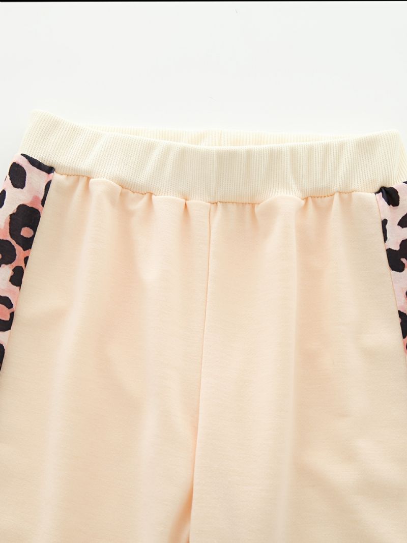 Dívčí Casua Leopard Patchwork Mikina S Kulatým Výstřihem + Kalhoty Set Dětské Oblečení