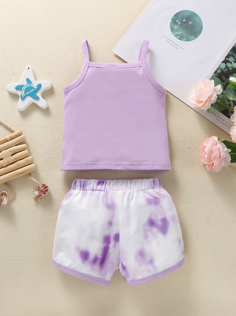 Dívčí Fialové Tílko + Kravata Dye Shorts Set Dětské Oblečení Na Léto